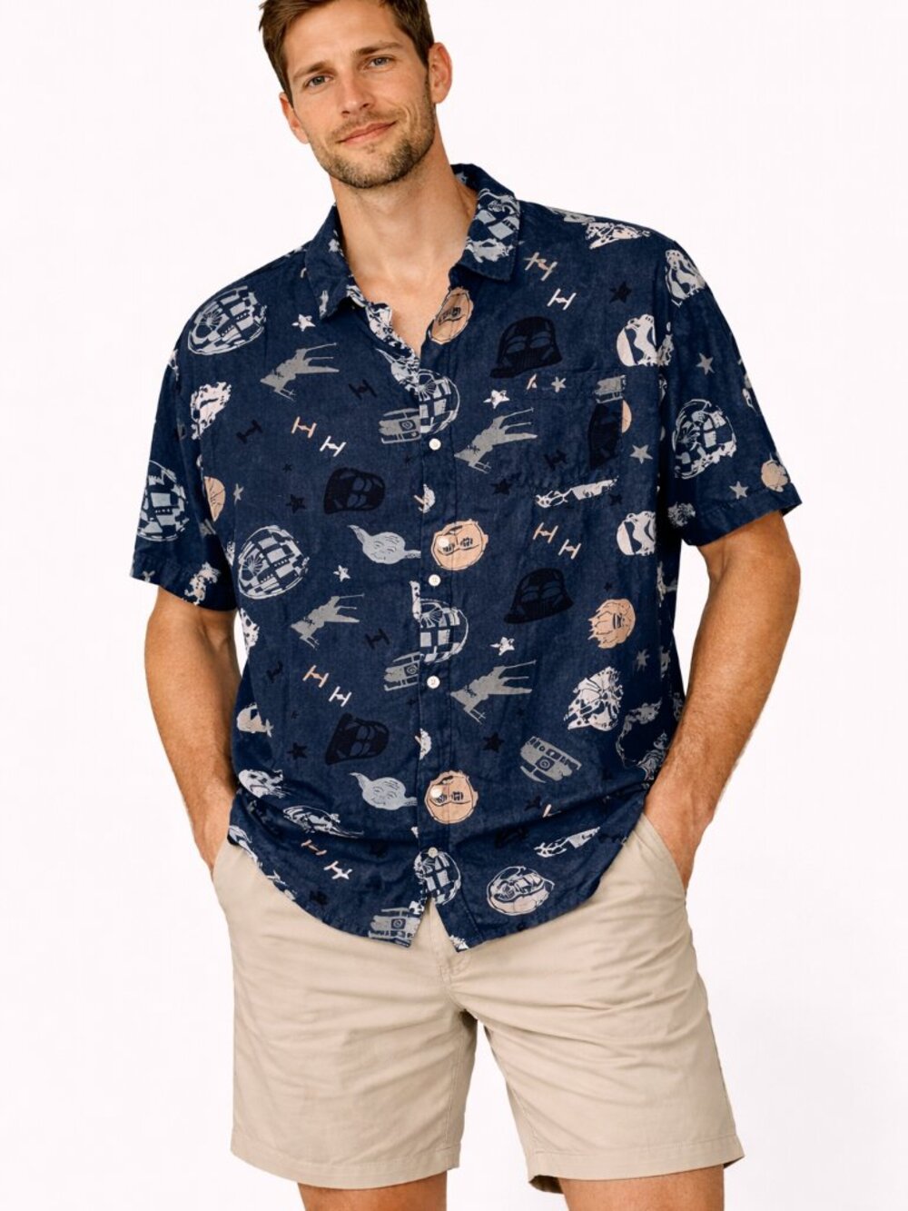 Star Wars Men's Graphic Button Up Rayon Shirt - Size XXL